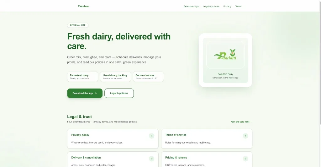 Pasutam Dairy — Mobile Application